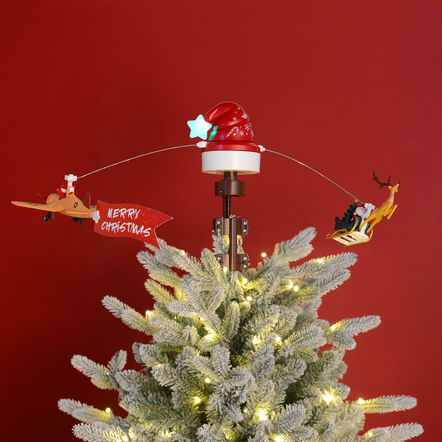 Christmas Santa and Reindeer Tree TopperRed Image 1