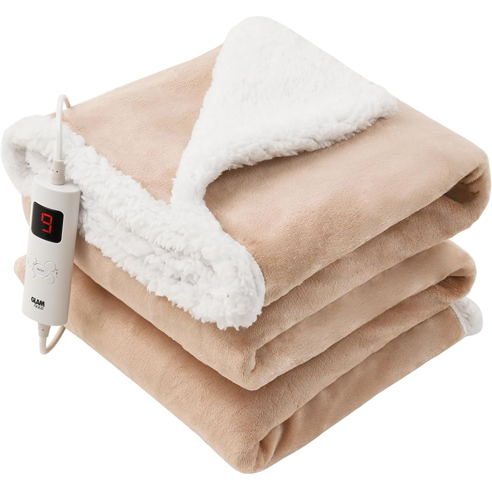 GlamHaus Toasted Almond Heated Blanket Image 1