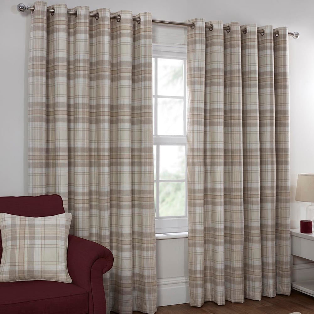 Divante Hatfield Natural Check Blackout Curtains 168 x 183cm Image 1