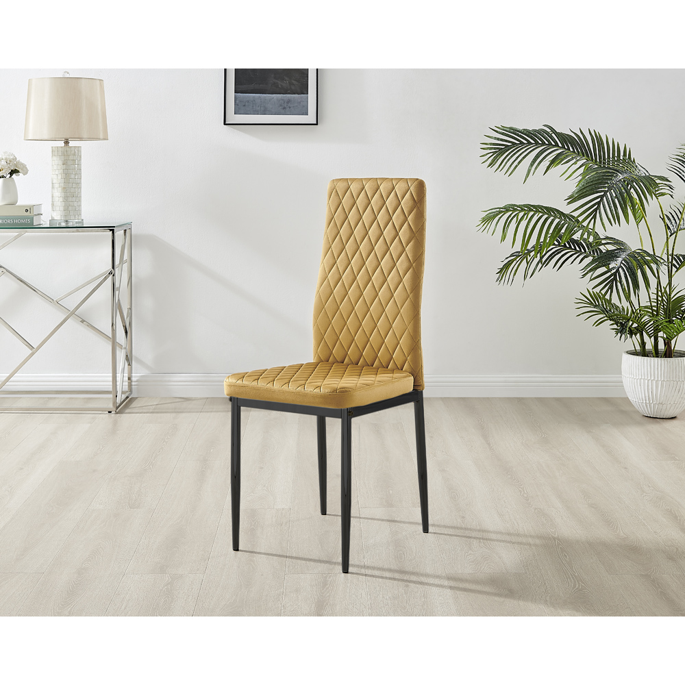 Furniturebox Copeland Valera Marble Effect 4 Seater Dining Set White Mustard Yellow and Black Image 5