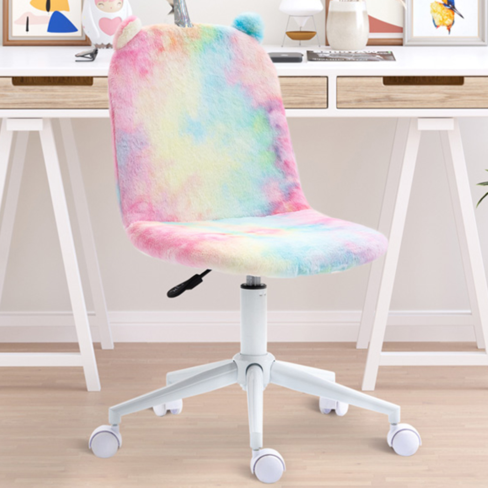 Portland Multicolour Plush Fluffy Swivel Unicorn Office Chair Image 1