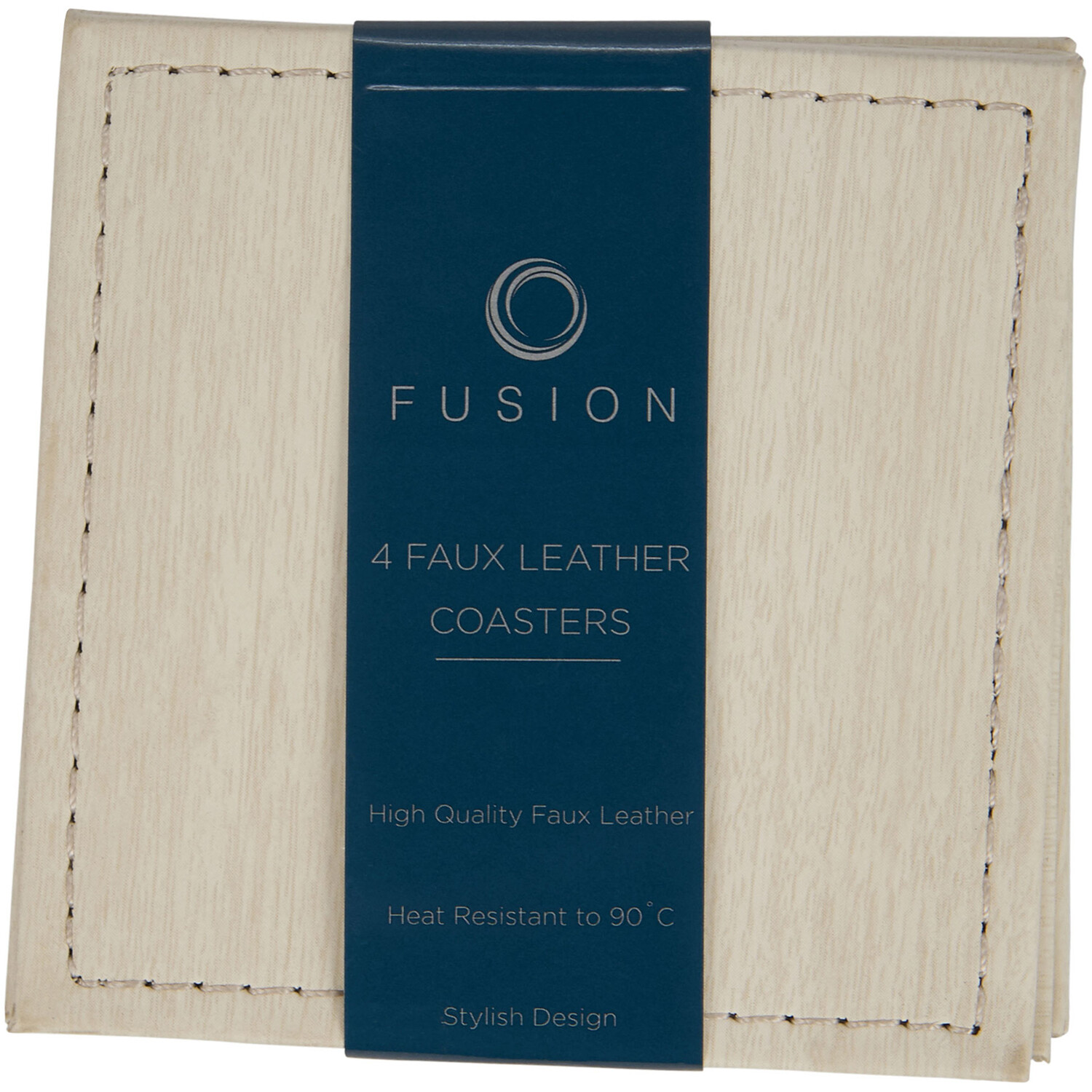 Set of 4 Fusion Faux Leather Coasters - Natural Image 1