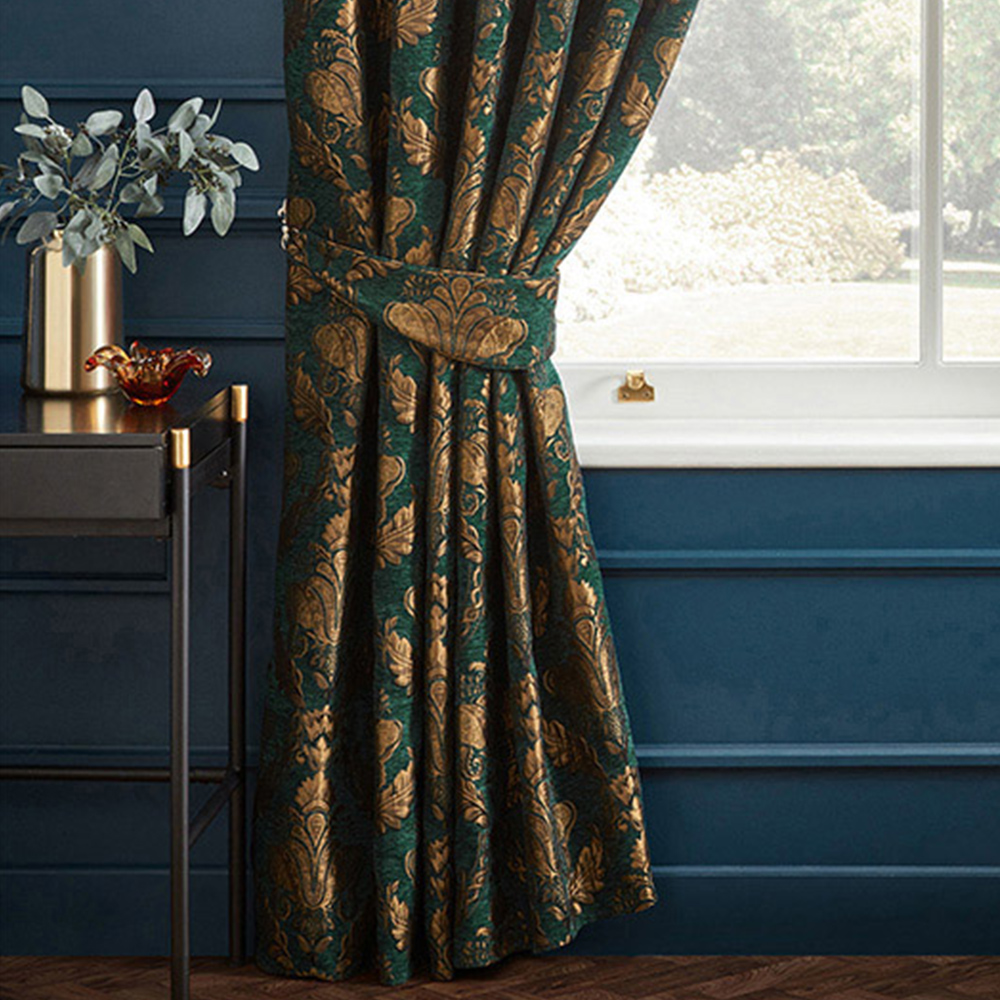 Paoletti Shiraz Emerald Floral Jacquard Pencil Pleat Curtain 229 x 168cm Image 3