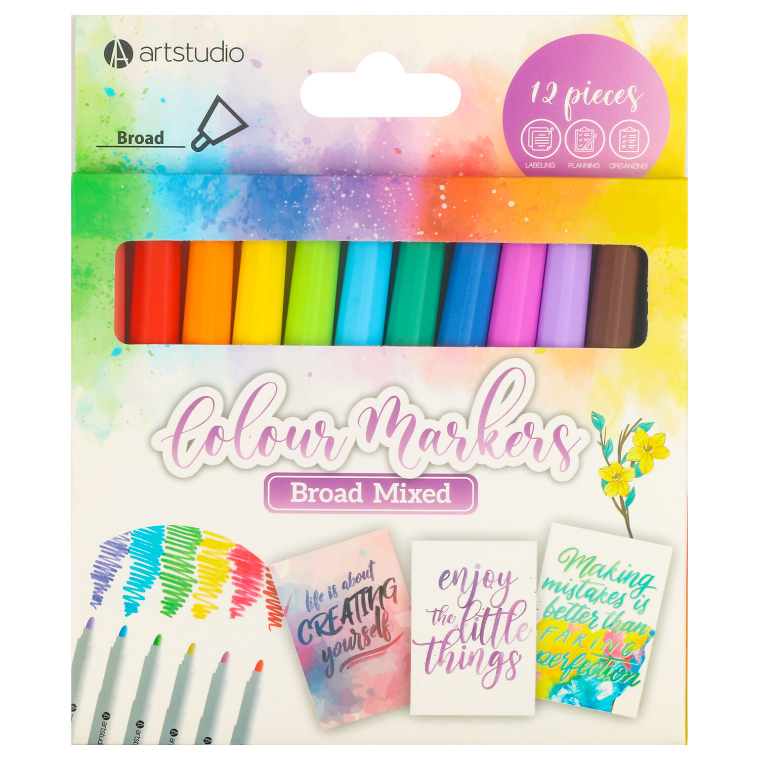 12 Piece Mixed Colour Wallet of Markers - Multicolour Image 1