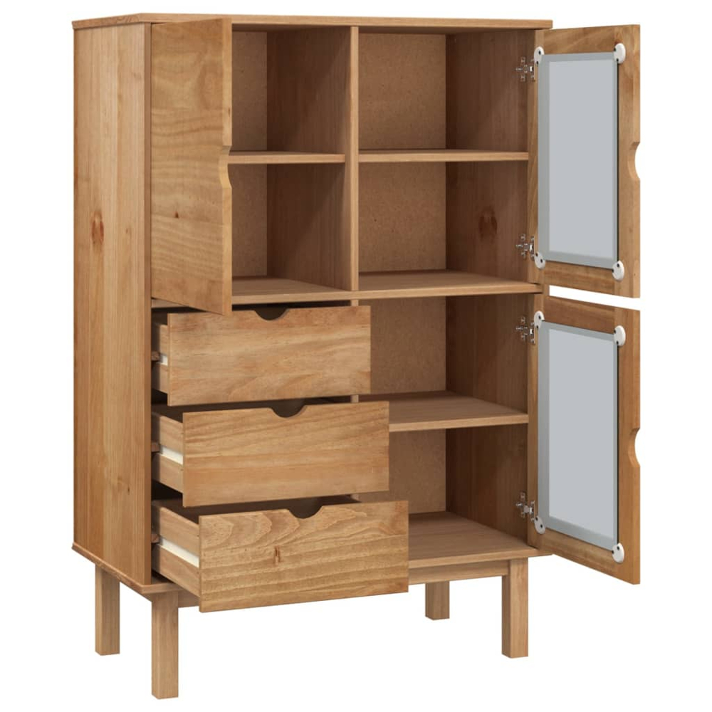 vidaXL Otta 3 Door 3 Drawer Brown Solid Pine Wood Highboard Image 4