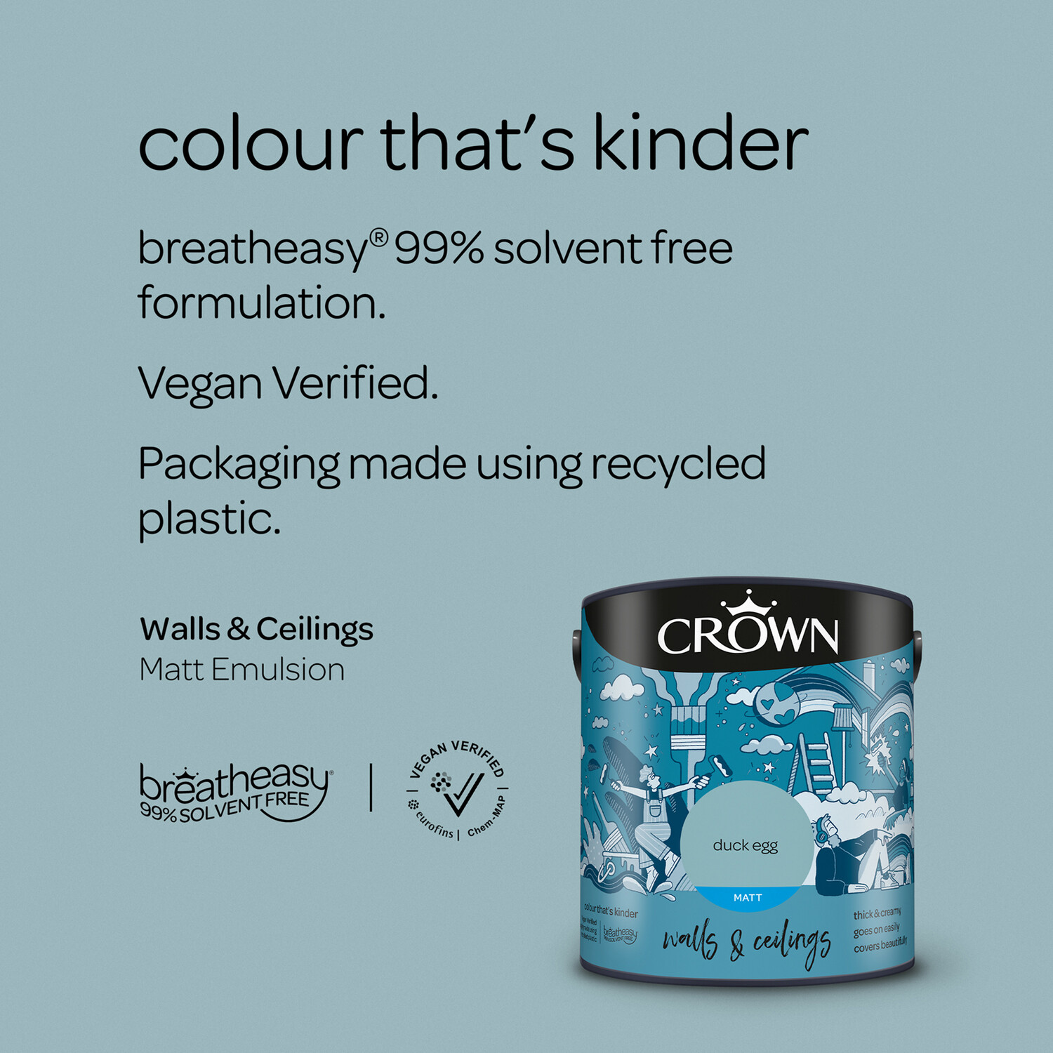 Crown Wall & Ceilings Duck Egg Matt Emulsion 2.5L Image 5