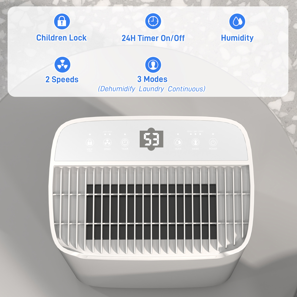 HOMCOM White Portable Dehumidifier with Timer 2.5L Image 6