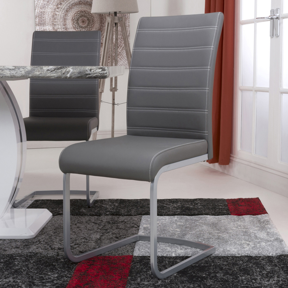 Callisto Set of 2 Grey Leather Effect Dining Chair Image 1