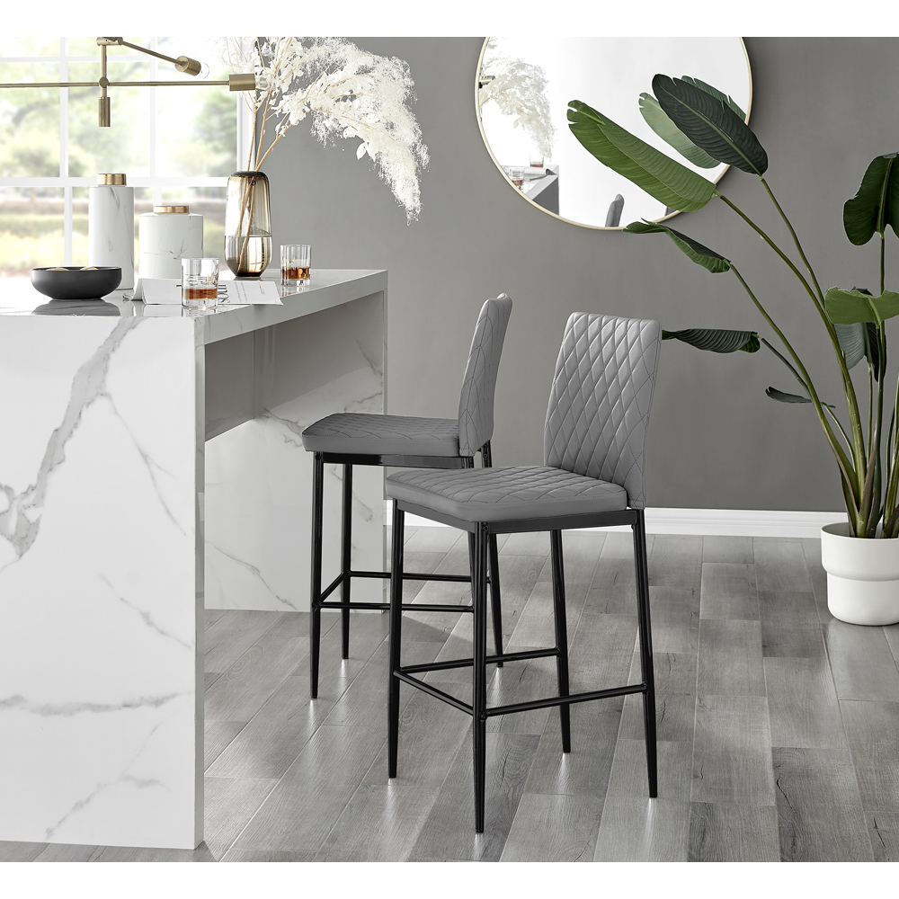 Furniturebox Valera Grey and Black Faux Leather Bar Stool Set of 2 Image 2