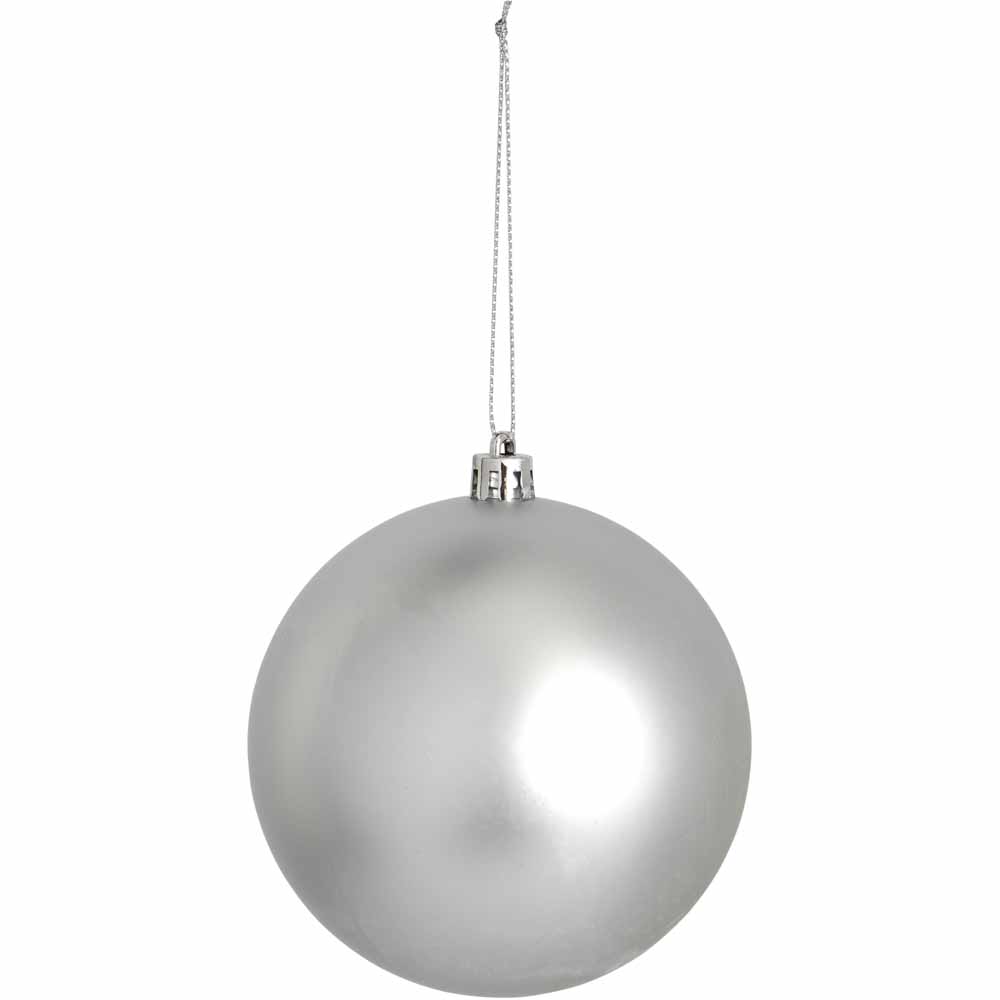Wilko Large Glitters Silver Christmas Baubles 7 Pack Image 2