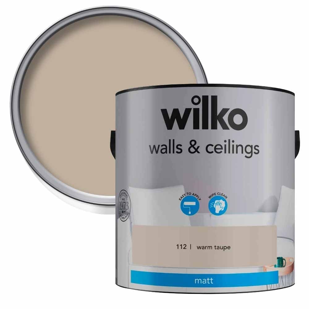 Wilko Walls & Ceilings Warm Taupe Matt Emulsion Paint 2.5L Image 1