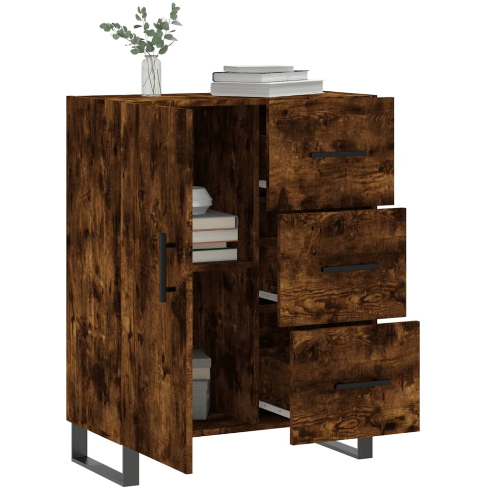 vidaXL Single Door 3 Drawer Smoked Oak Sideboard Image 4