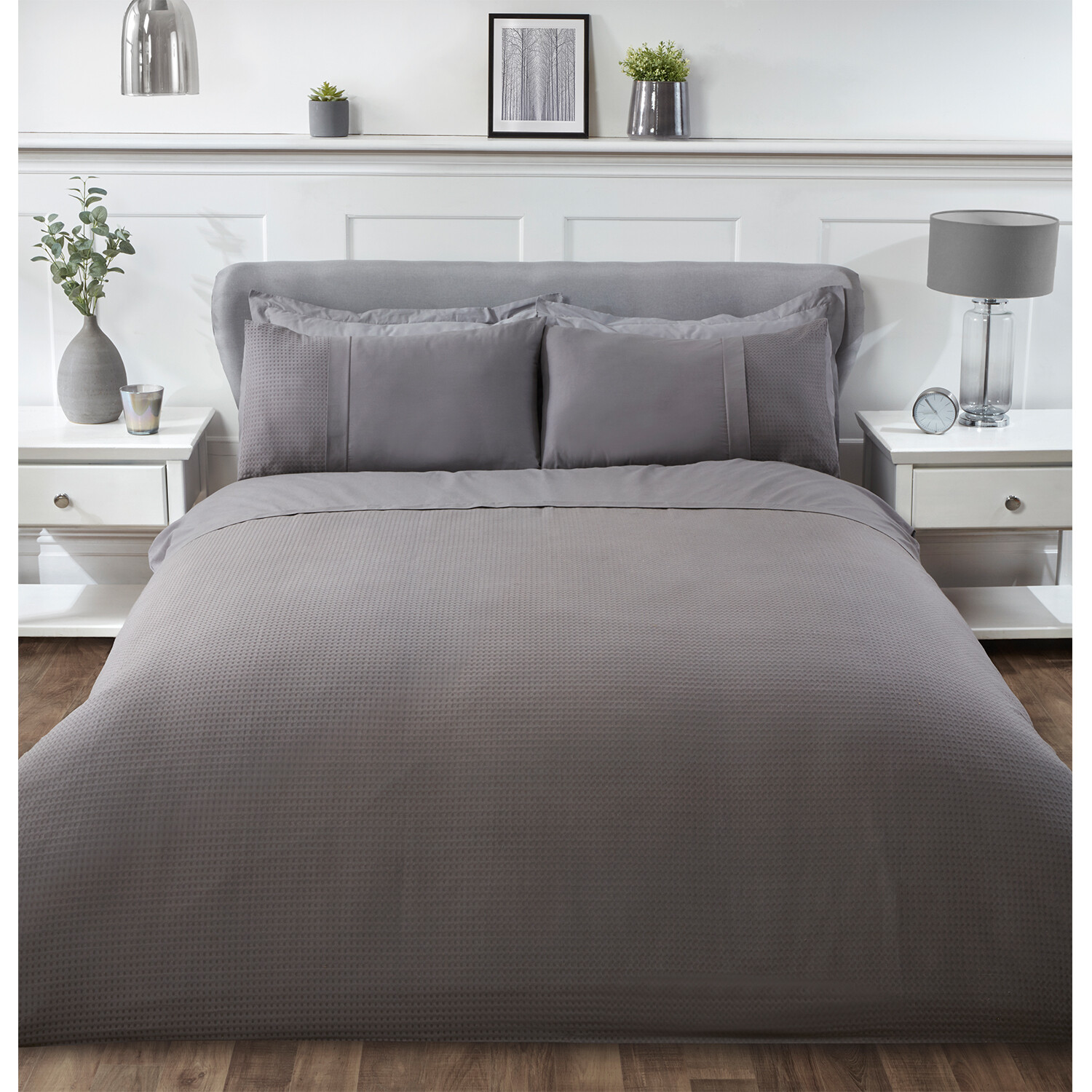 Luxury Waffle Duvet Cover and Pillowcase Set - Charcoal / Superking Image 1