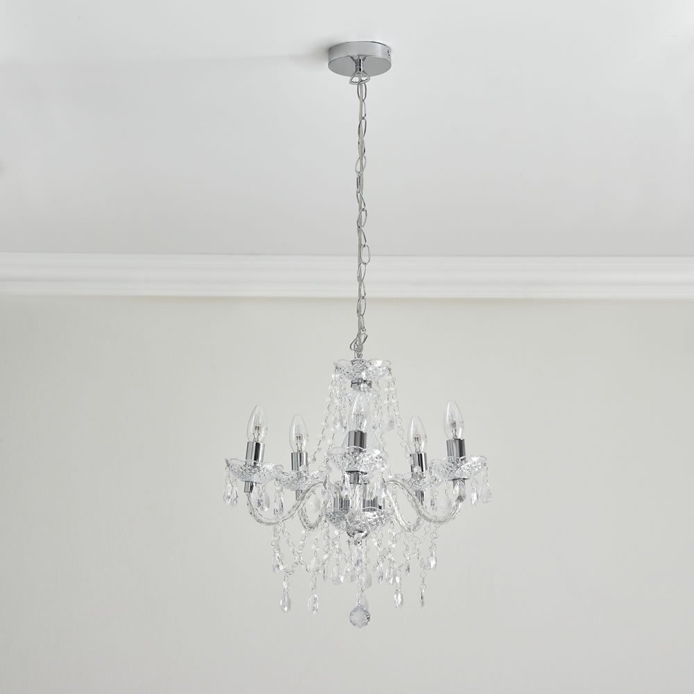 Wilko Marie Therese 5 Arm Clear Chandelier Ceiling  Light Image 3
