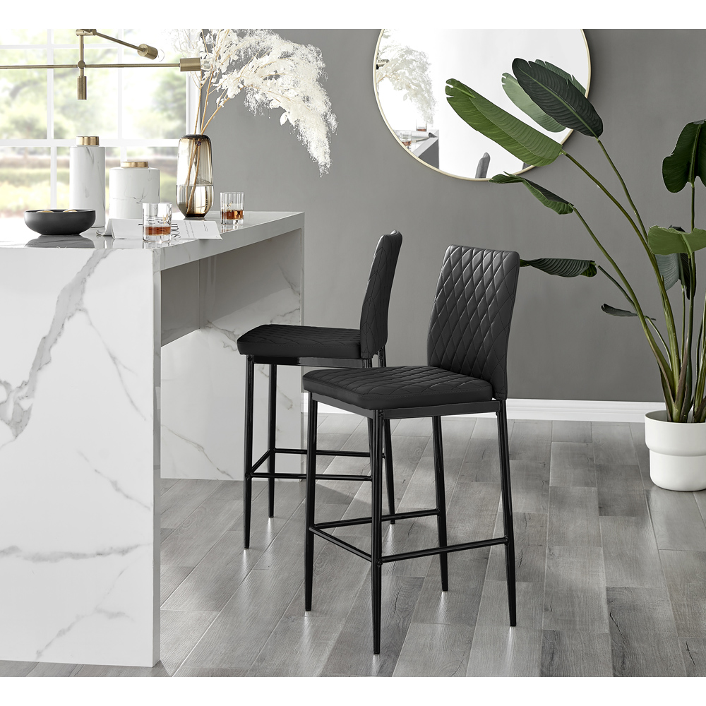 Furniturebox Valera Black Faux Leather Bar Stool Set of 2 Image 2