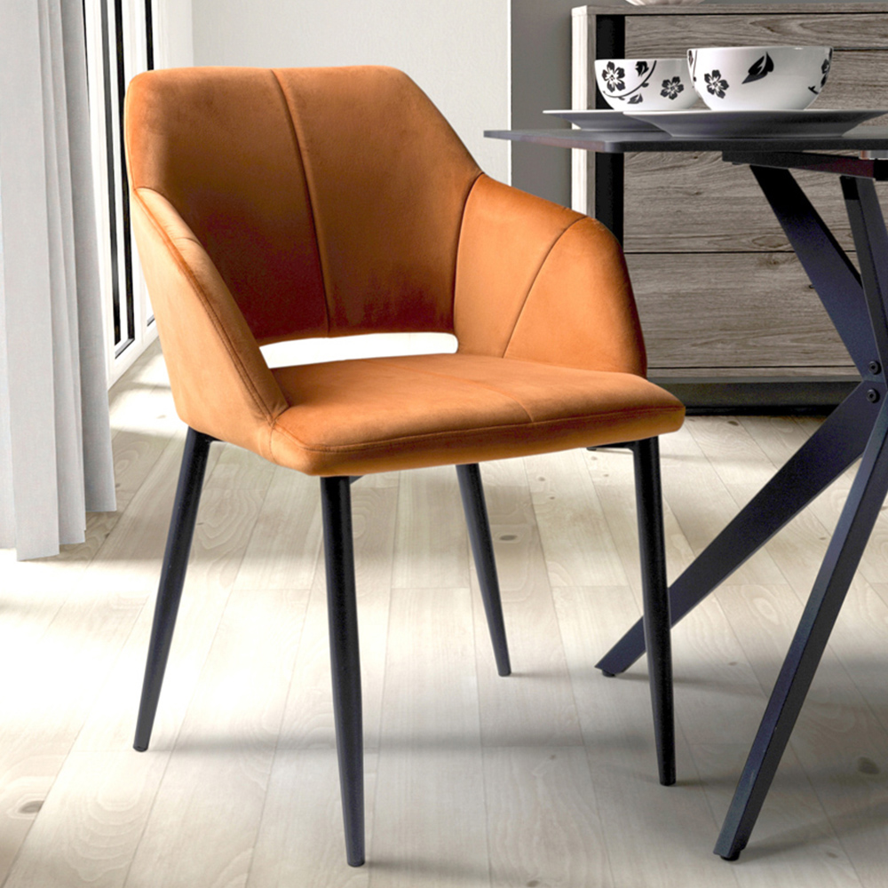 Nero Set of 2 Burnt Orange Brushed Velvet Dining Chair Image 1