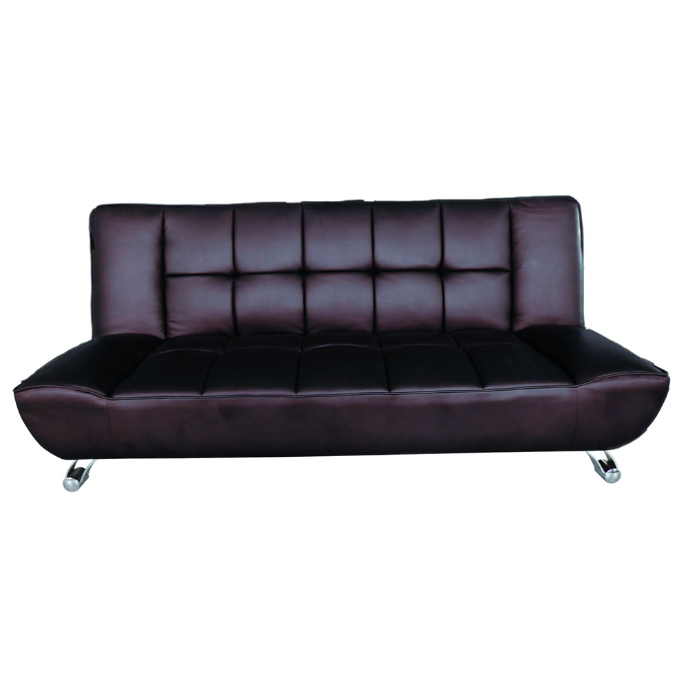 Vogue 2 Seater Brown Faux Leather Sofa Bed Image 1