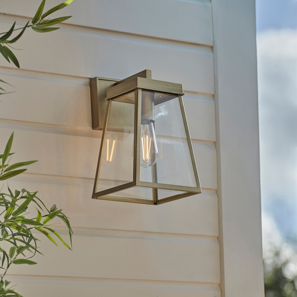 Merano Venice Brushed Gold Clear Glass Outdoor Wall Lantern Image 9