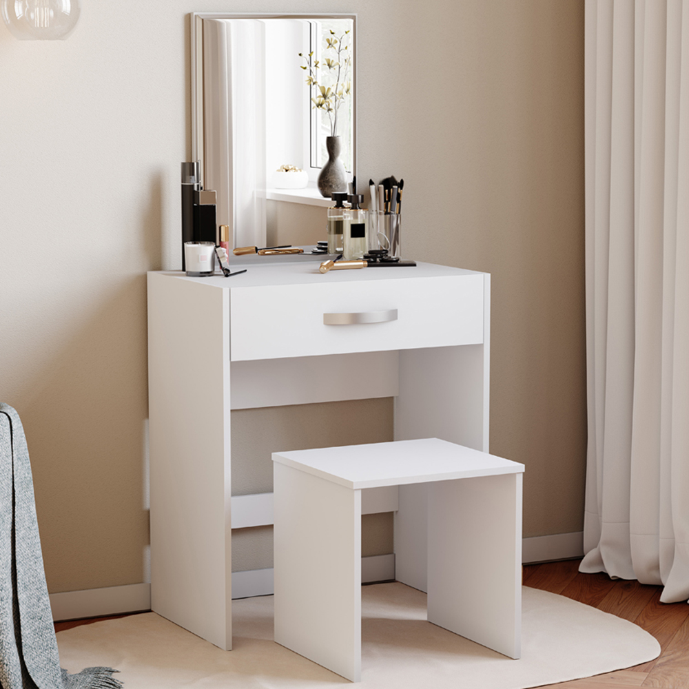 Vida Designs Isla Single Drawer White Dressing Table with Mirror Image 1