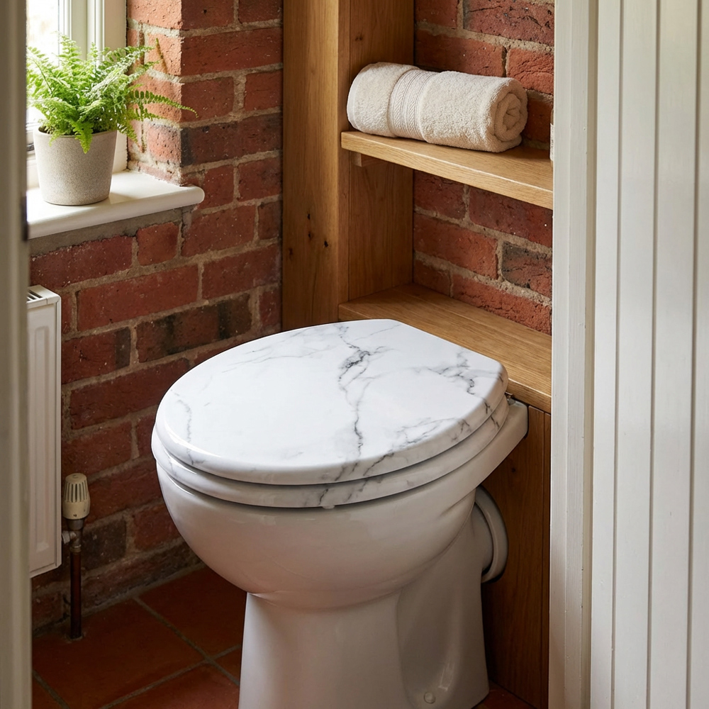 White Marble Effect Toilet Seat Image 3