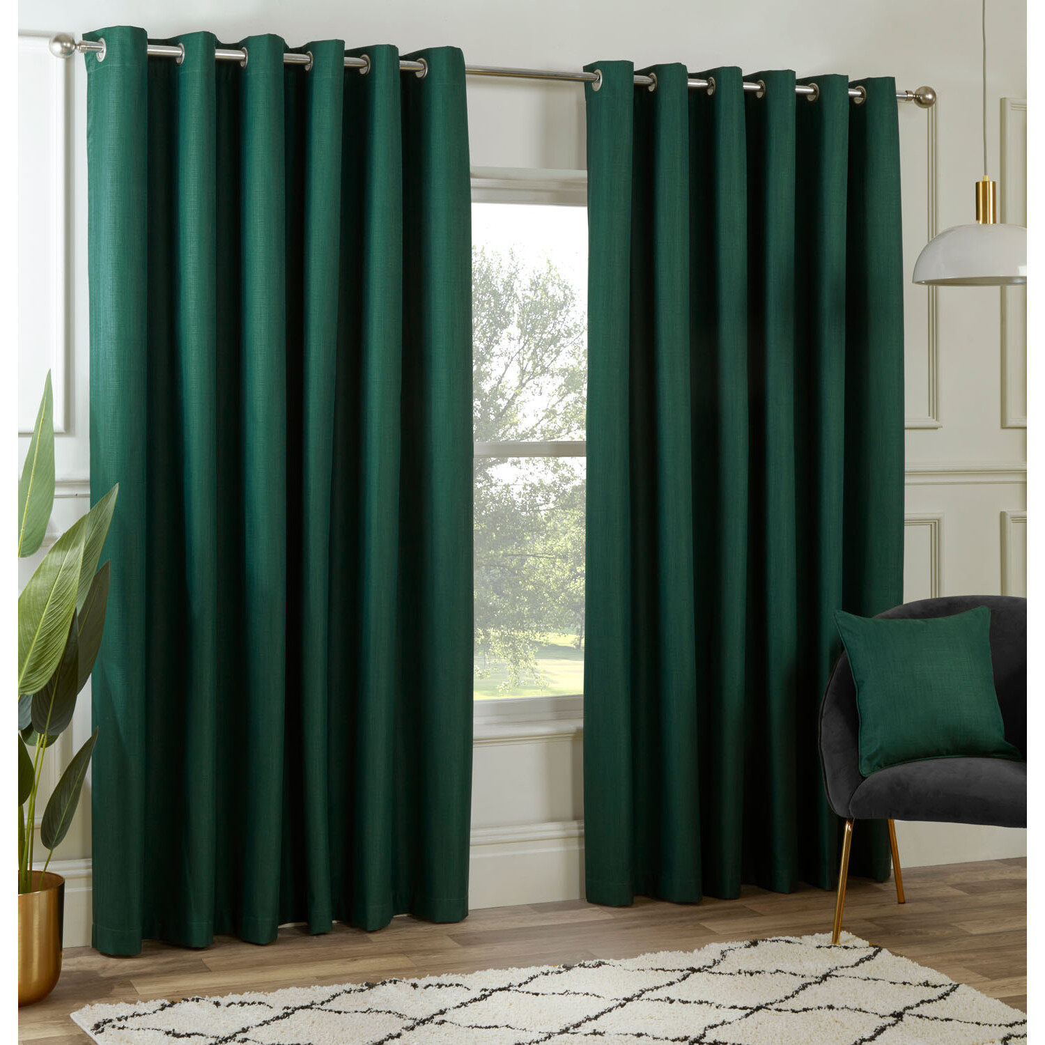 Hoxton Blackout Eyelet Curtains - Dark Green / 168cm / 137cm Image 1