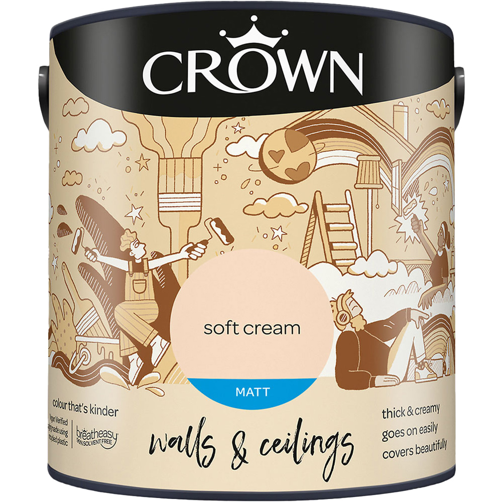 Crown Breatheasy Walls & Ceilings Soft Cream Matt Emulsion Paint 2.5L Image 2