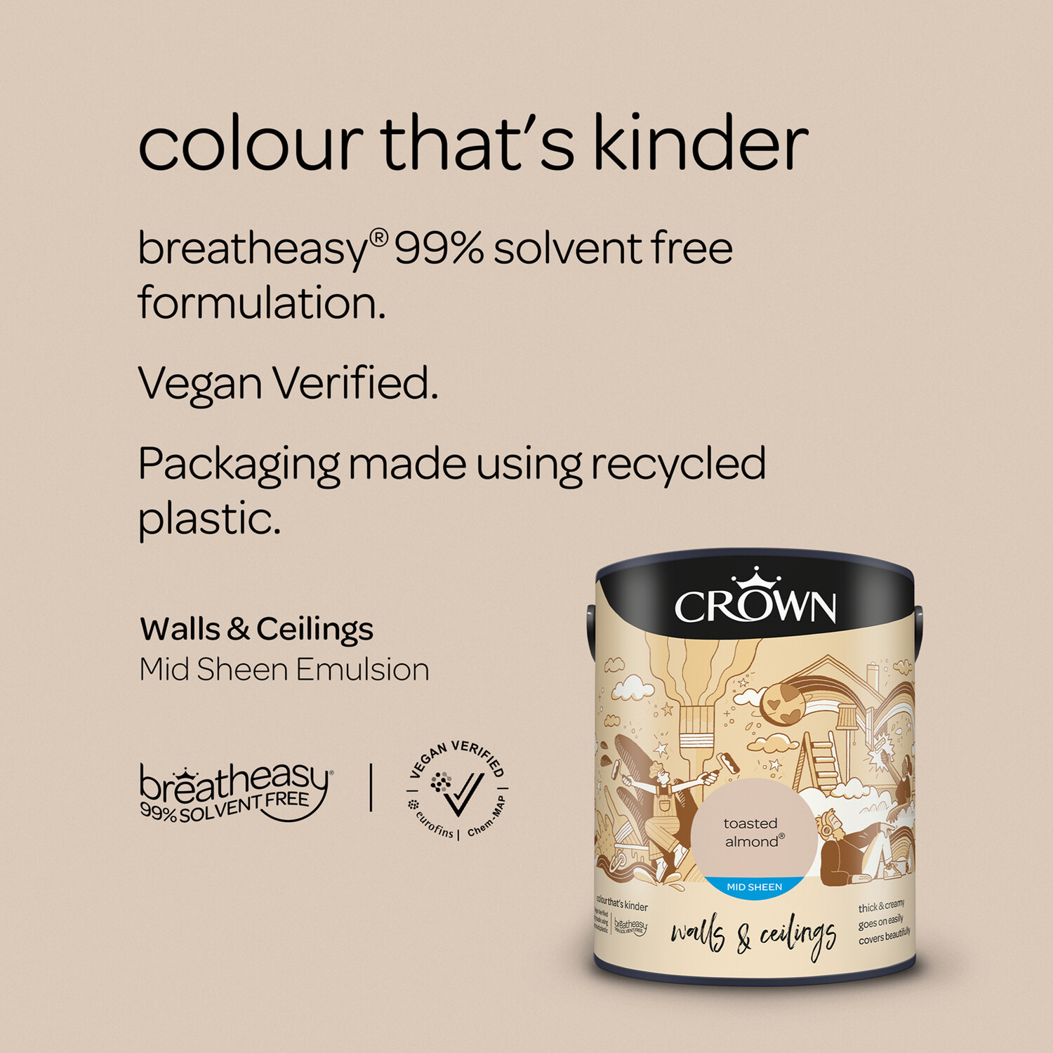 Crown Walls & Ceilings Toasted Almond Mid Sheen Emulsion Paint 5L Image 9