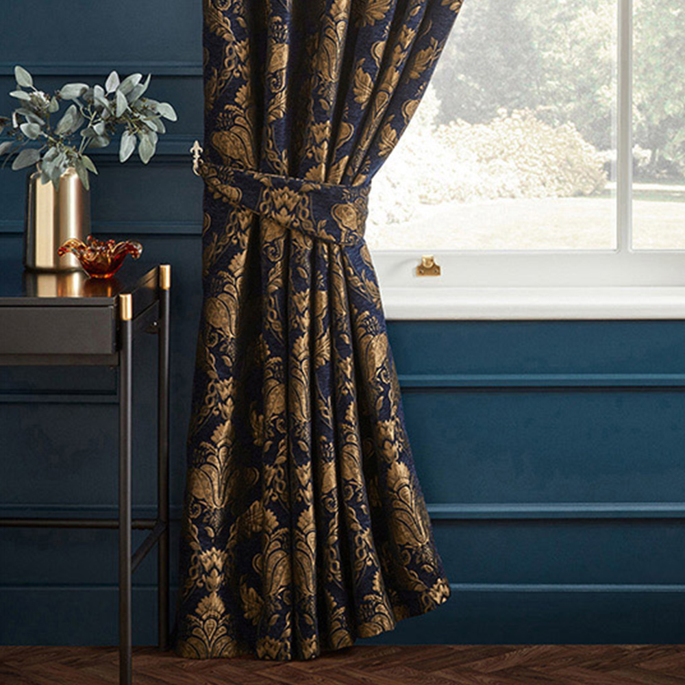 Paoletti Shiraz Navy Floral Jacquard Pencil Pleat Curtain 168 x 229cm Image 3