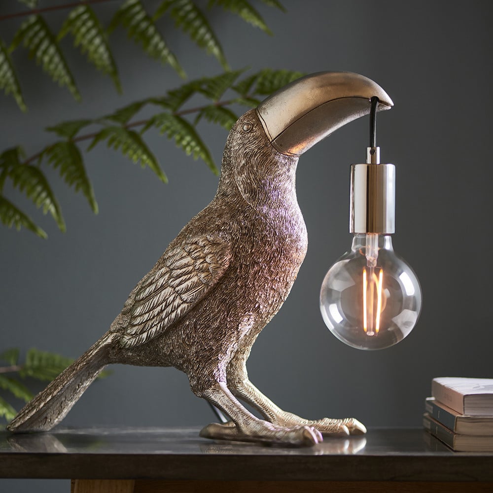 Merano Andria Vintage Silver Paint and Chrome Toucan Table Lamp Image 2