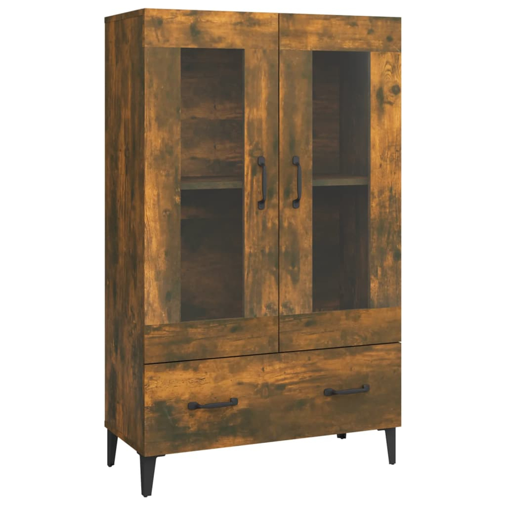 vidaXL 2 Glass Door Single Drawer Smoked Oak Highboard Image 2