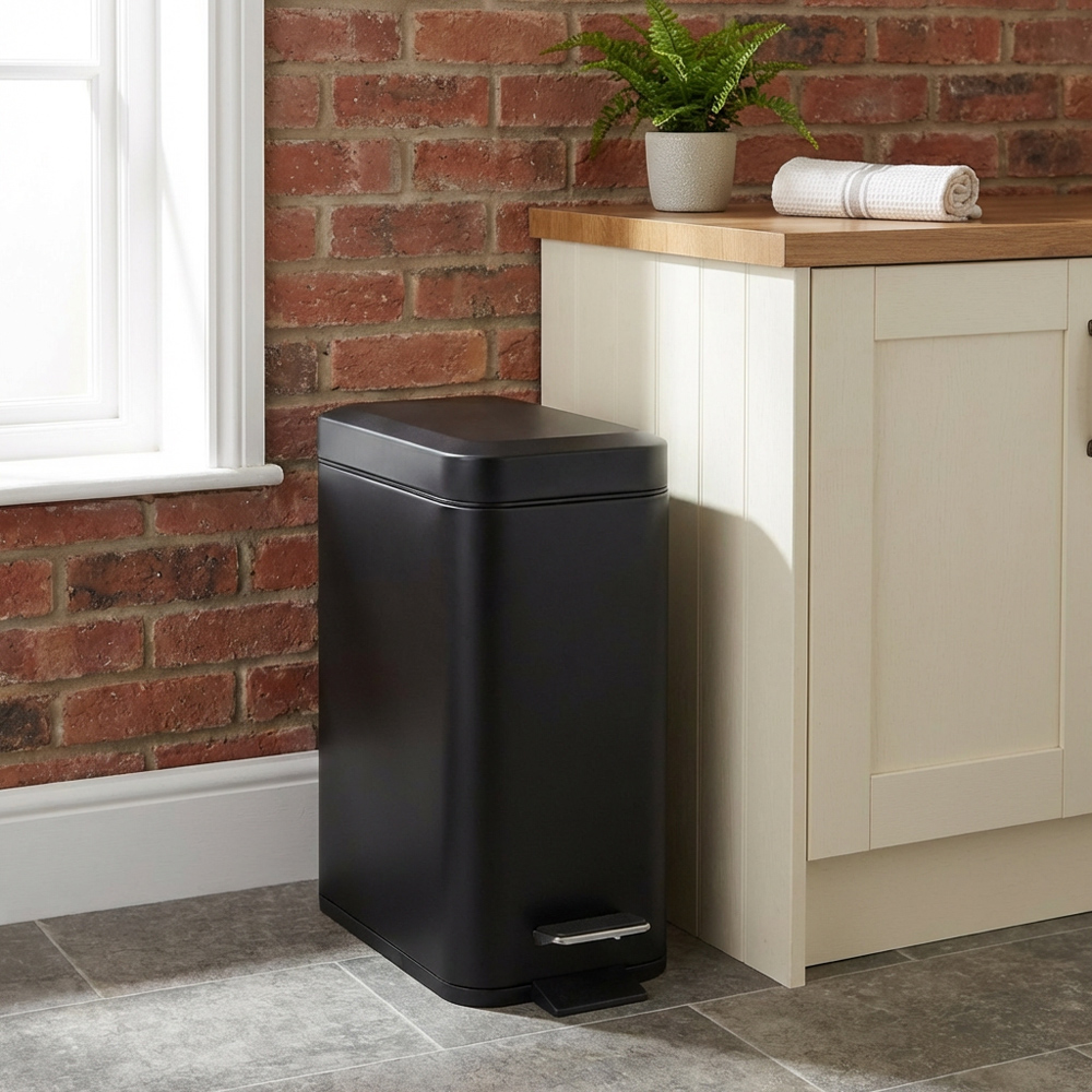 Living Solutions Black Rectangle Pedal Bin 5L Image 3