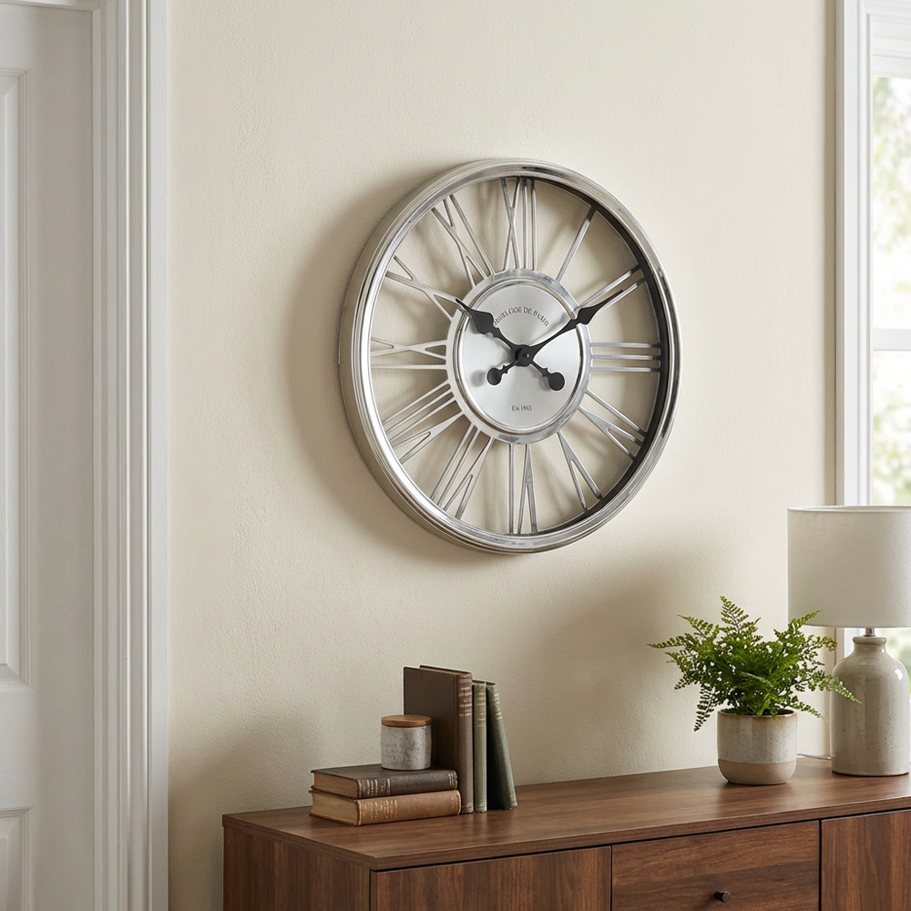 Silver 3D Round Wall Clock 45cm Image 5