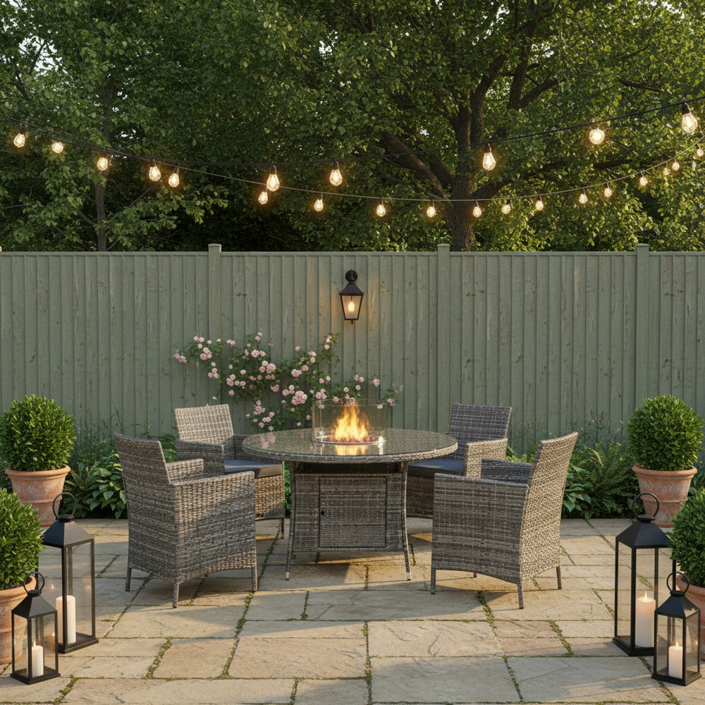 Outdoor Living 4 Seater Rattan Round Firepit Dining Set Image 8