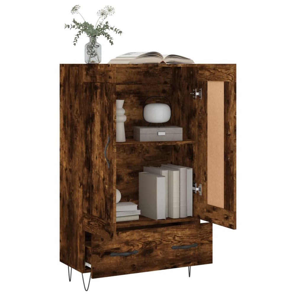 vidaXL 2 Door Single Drawer Smoked Oak Highboard Image 4