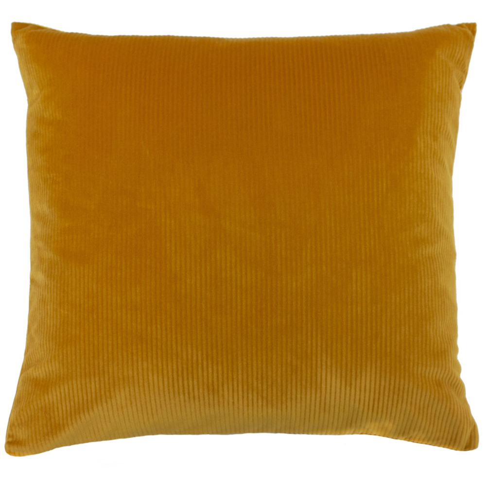 furn. Aurora Yellow Ribbed Velvet Cushion Image 1