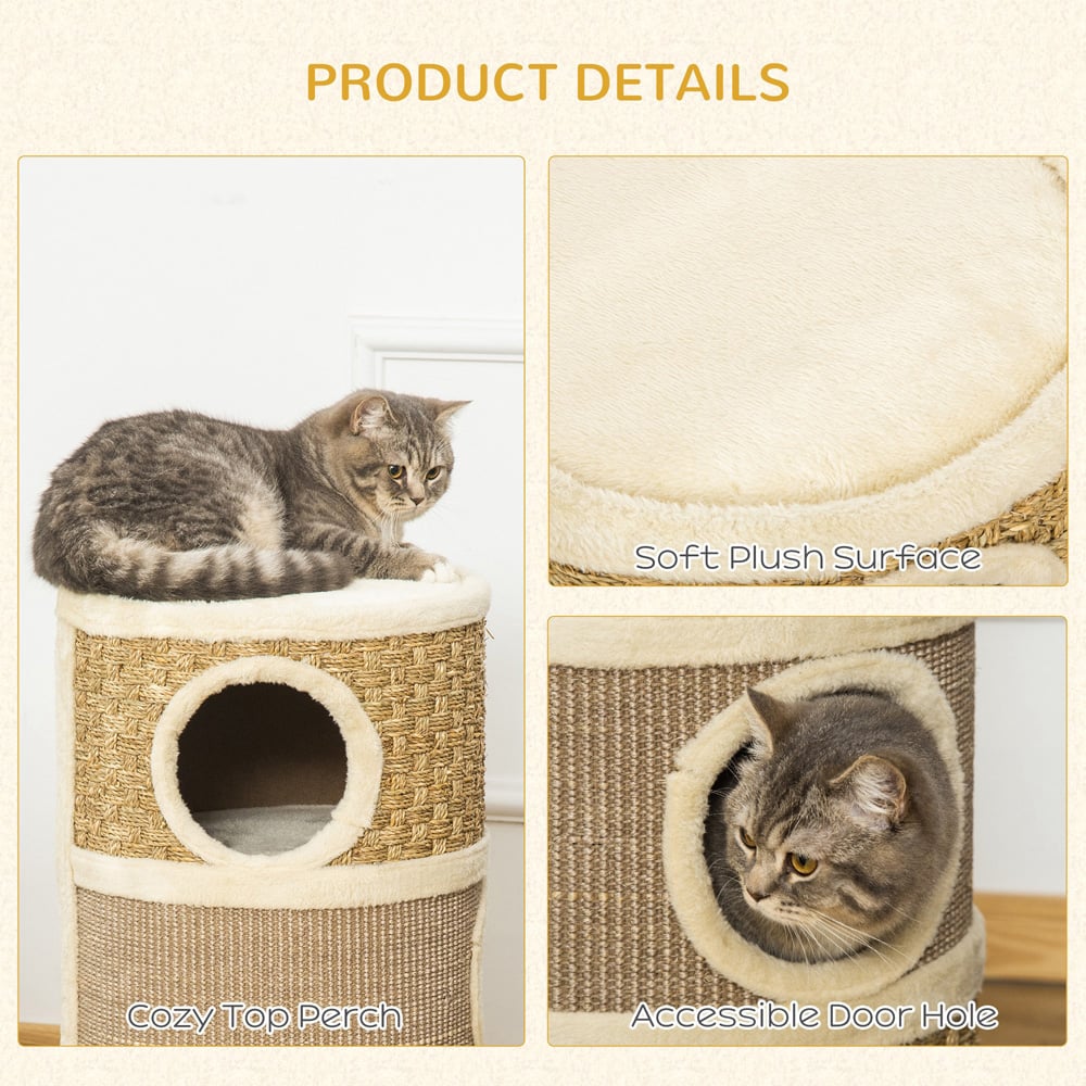 PawHut 70cm Khaki and Brown Cat Activity Tree Image 3