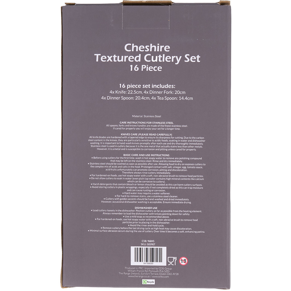 Kitchen Master 16 Piece Cheshire Textured Cutlery Set Chrome Image 2