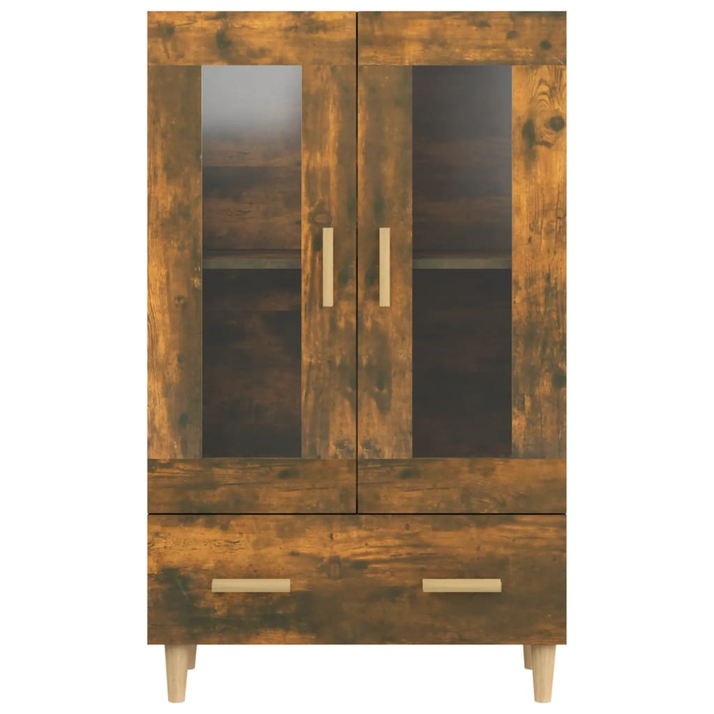 vidaXL 2 Glass Door Single Drawer Smoked Oak Highboard Image 4