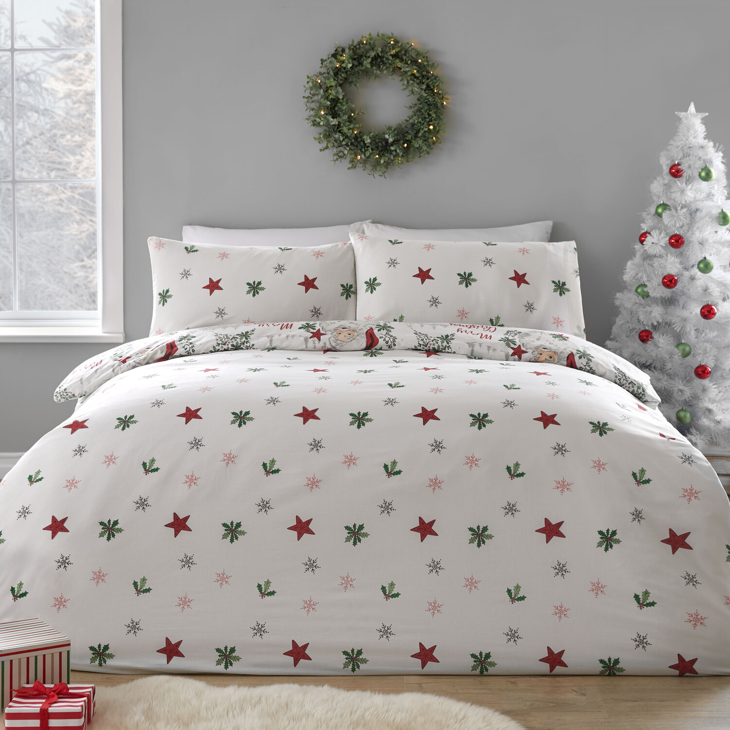 Santas North Pole Duvet Cover and Pillowcase Set - Green / King Image 2