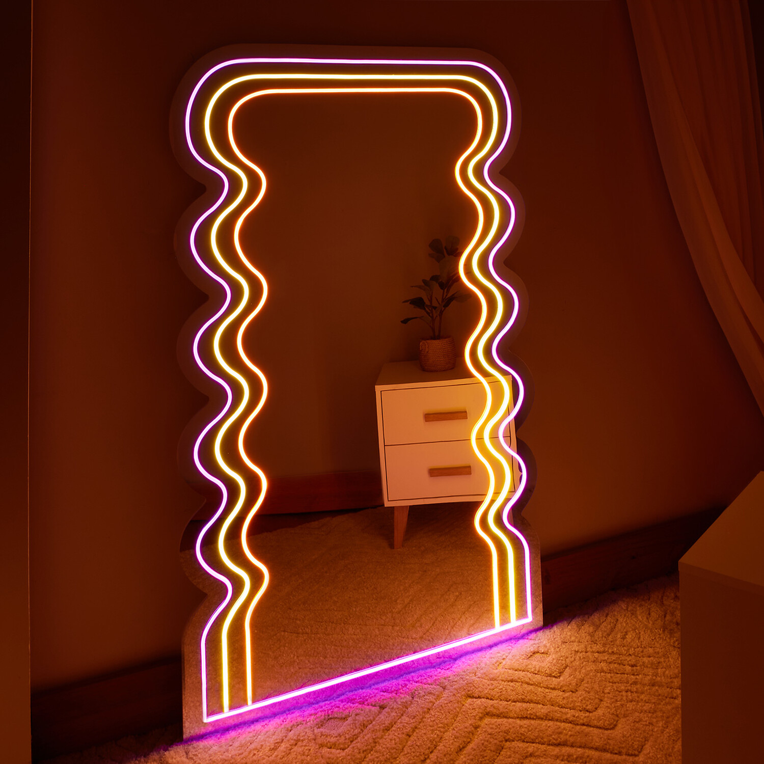 Neon Acrylic Wave Mirror - Pink & Yellow Image 2