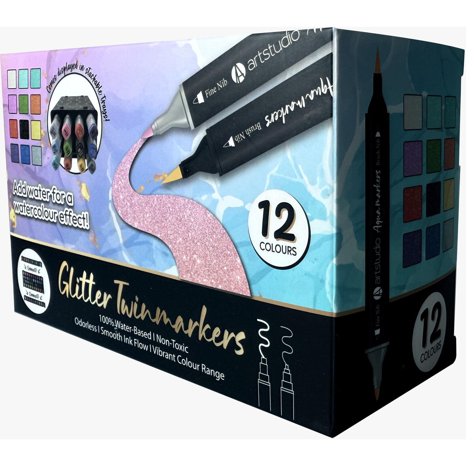 Pack of 12 Dual Tipped Glitter Twin Markers Image 3