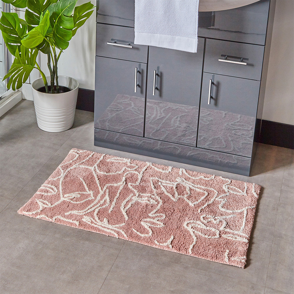 furn. Everybody Cotton AntiSlip Blush and Cream Bath Mat Wilko