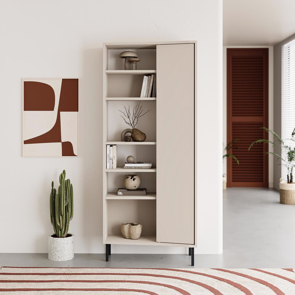 FWStyle Single Door 6 Shelf Sandstone Curved Modern Bookcase Image 4