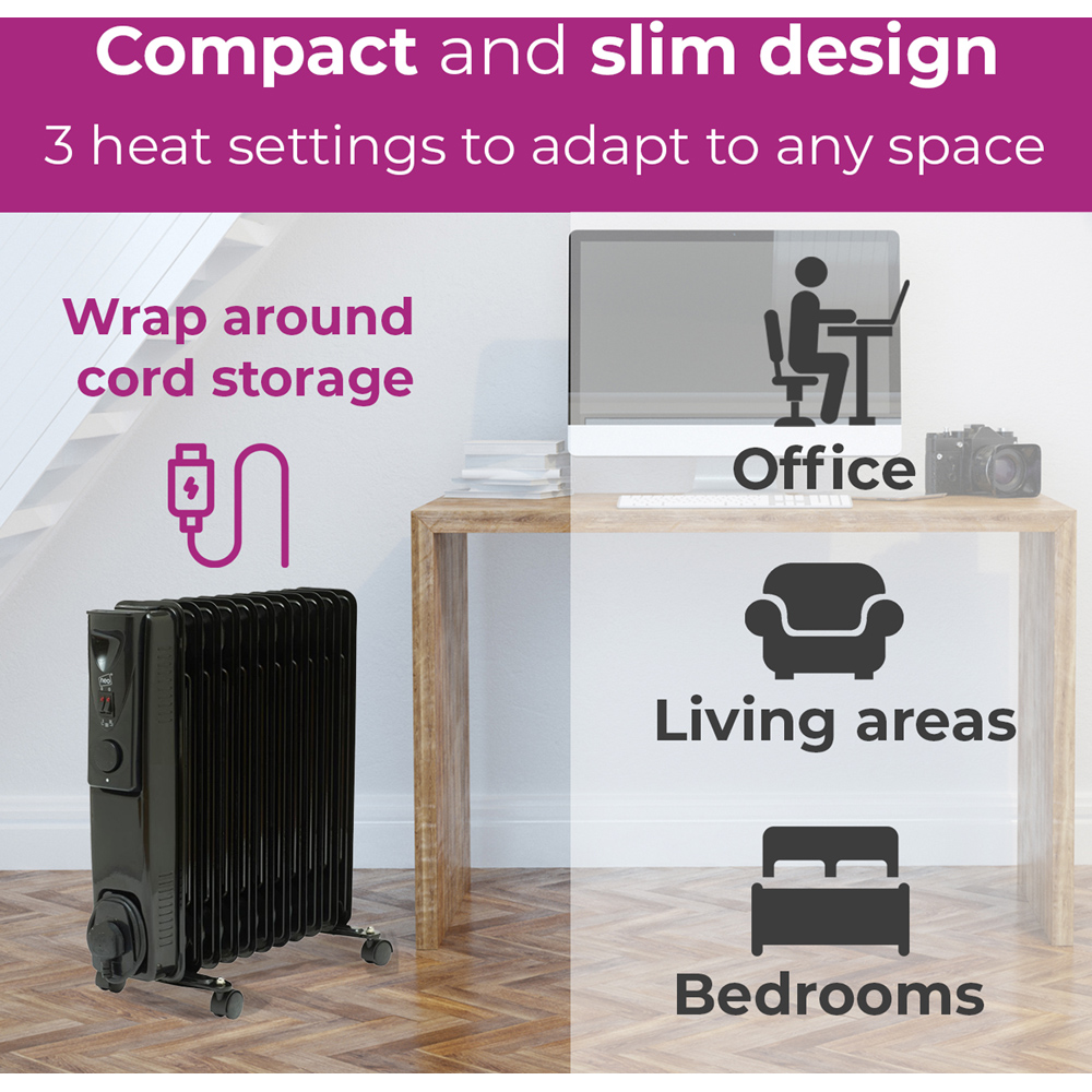 Neo 11 Fin Black Oil Filled Radiator 2500W Image 4