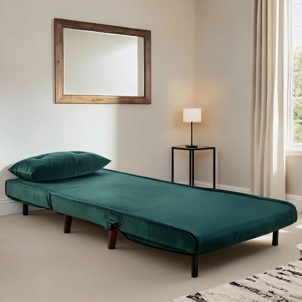 Home Source Morella Single Seater Green Velvet Folding Sofa Bed with Pillow Image 4