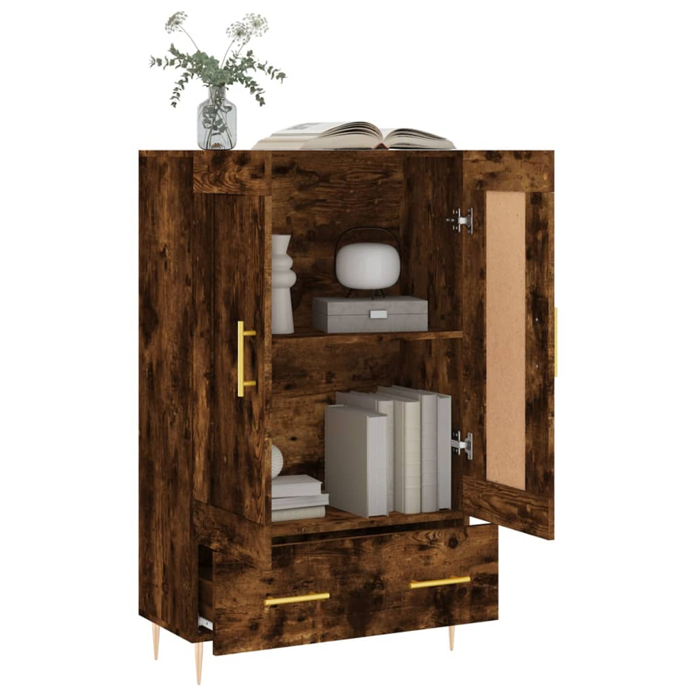 vidaXL 2 Door Single Drawer Smoked Oak Highboard Image 4