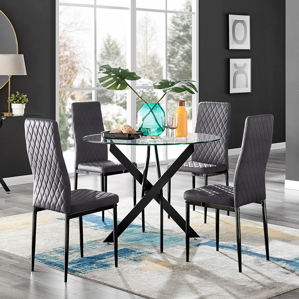 Furniturebox Arona Velvet 4 Seater Round Dining Set Grey