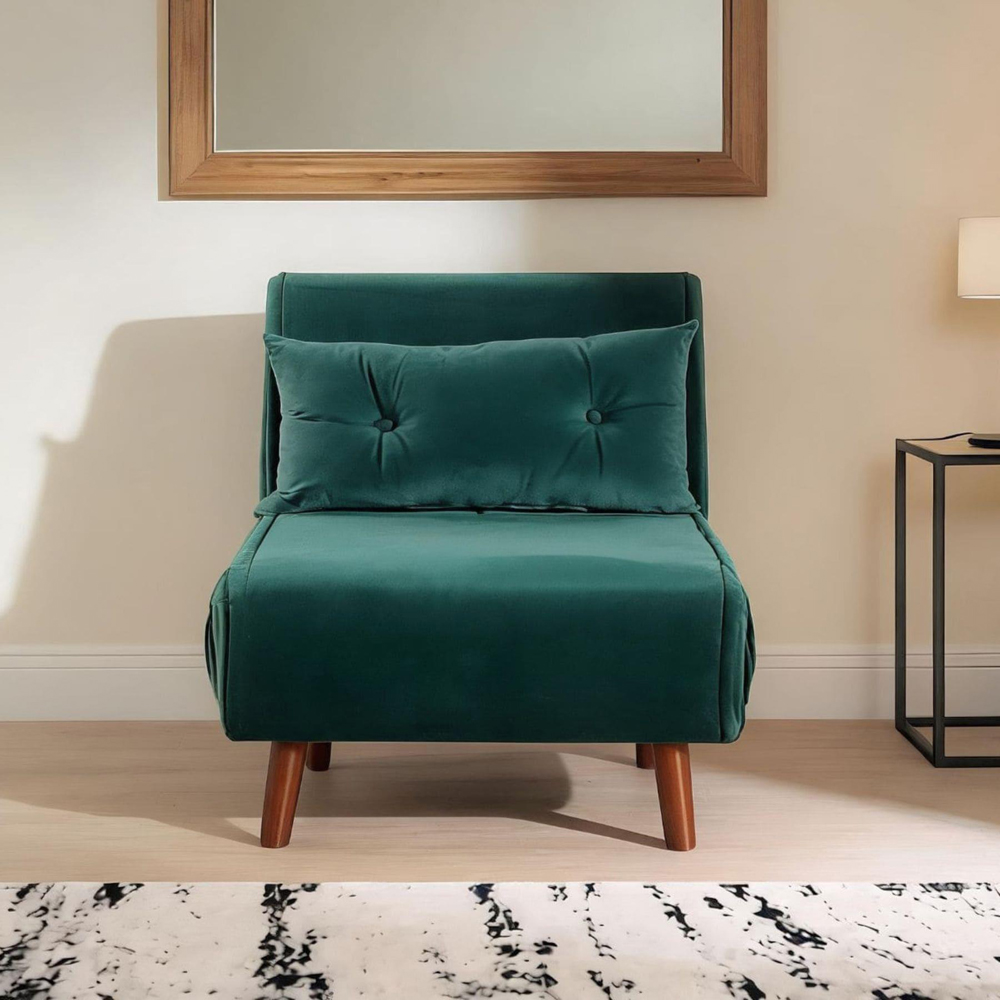 Home Source Morella Single Seater Green Velvet Folding Sofa Bed with Pillow Image 3