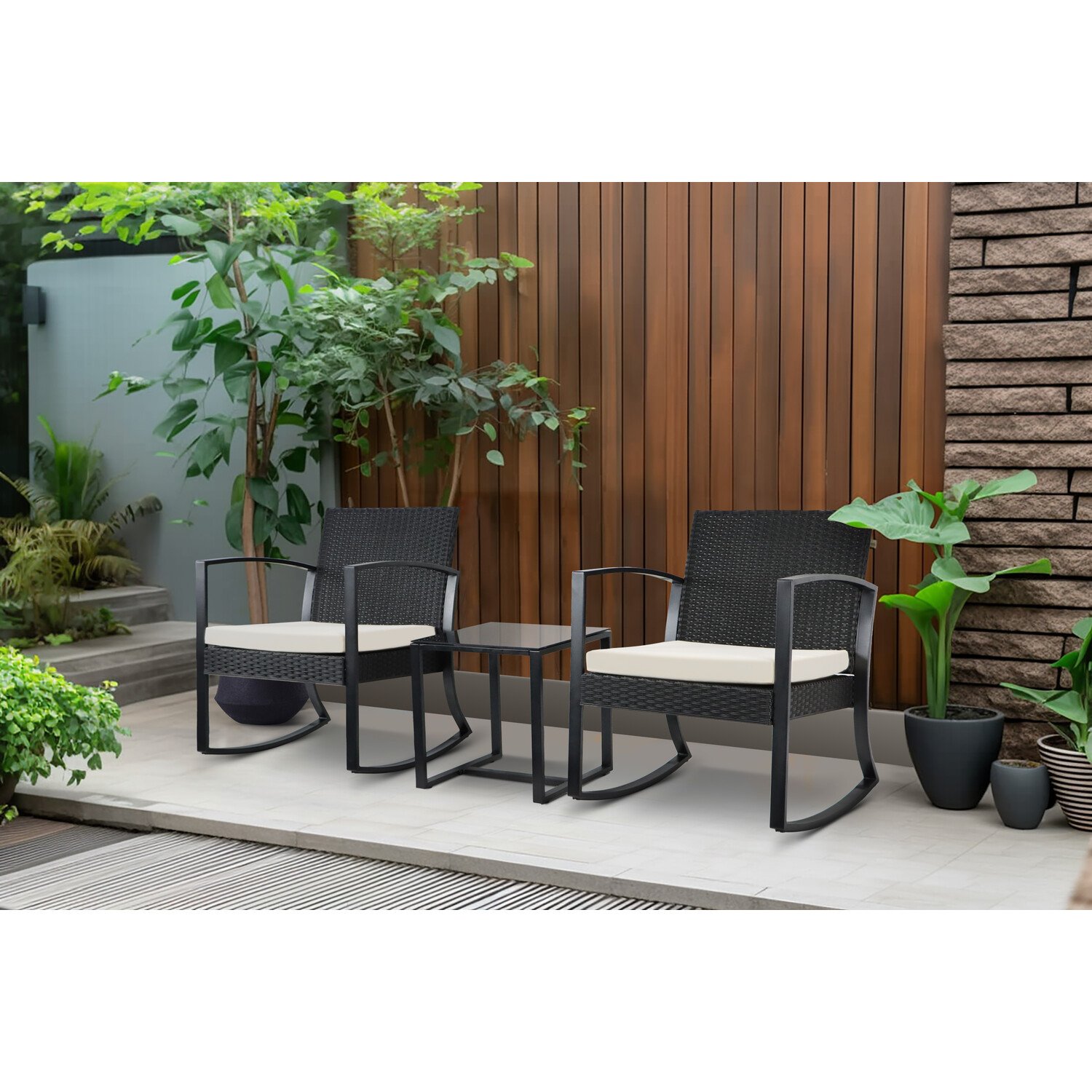 Monza 2 Seater Rocking Bistro Set Black Image 3