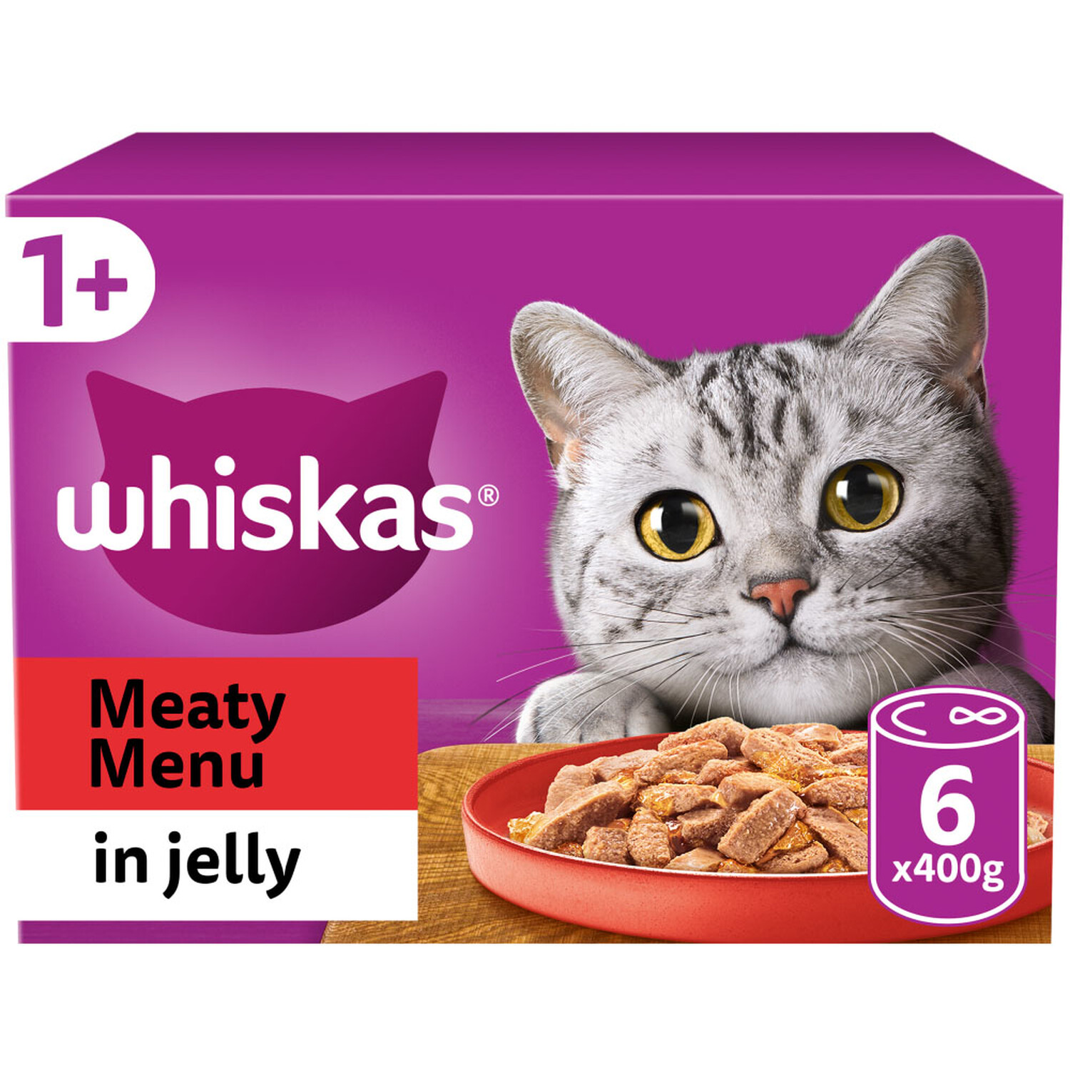 Whiskas 1 Plus Years Meaty Menu in Jelly Cat Food Tins 6 Pack Image 1